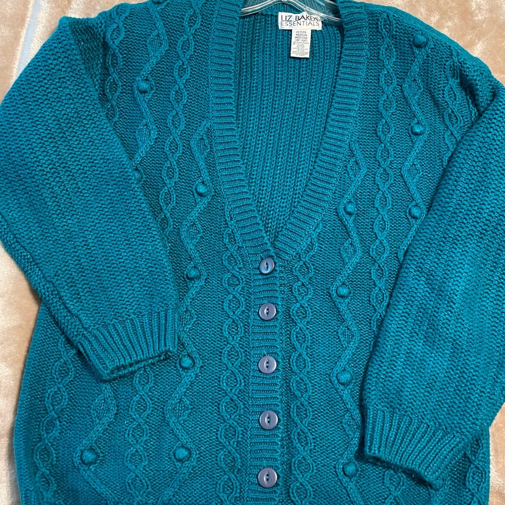 Liz Baker Turquoise /green Women's Cardigan. Size Medium
